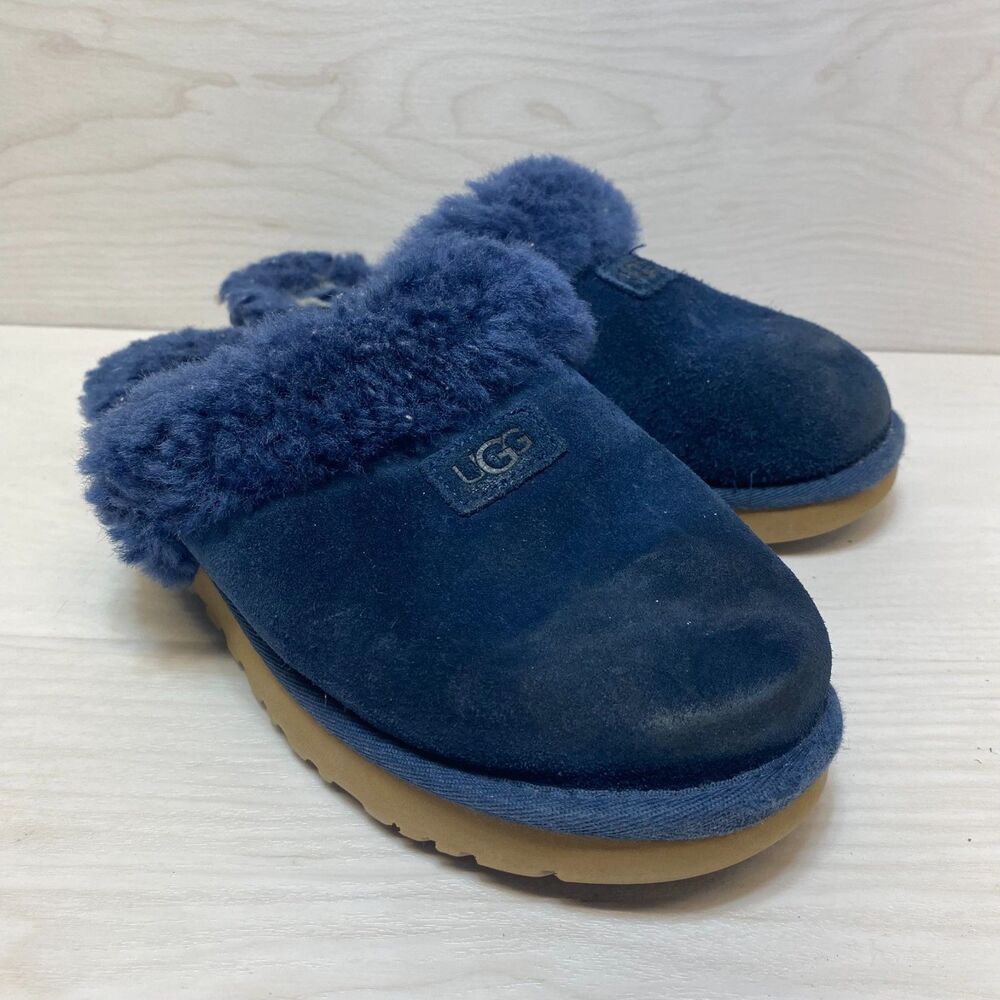 UGG Cluggette Slippers Women's Size‎ 7 Blue Suede Shearling Lined Slip On Casual